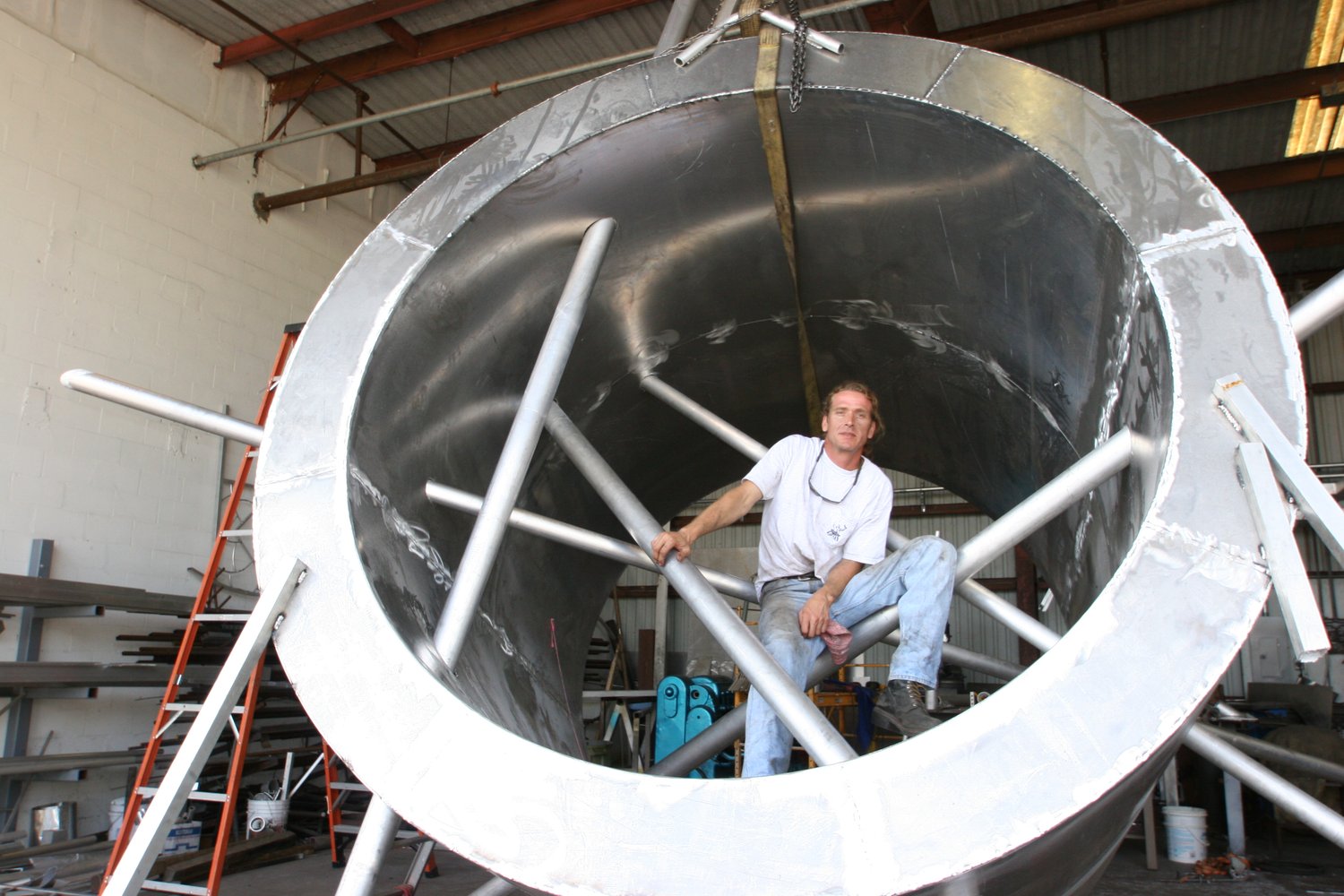Artist James DiGiorgio with his You Are Here sculpture in 2006
