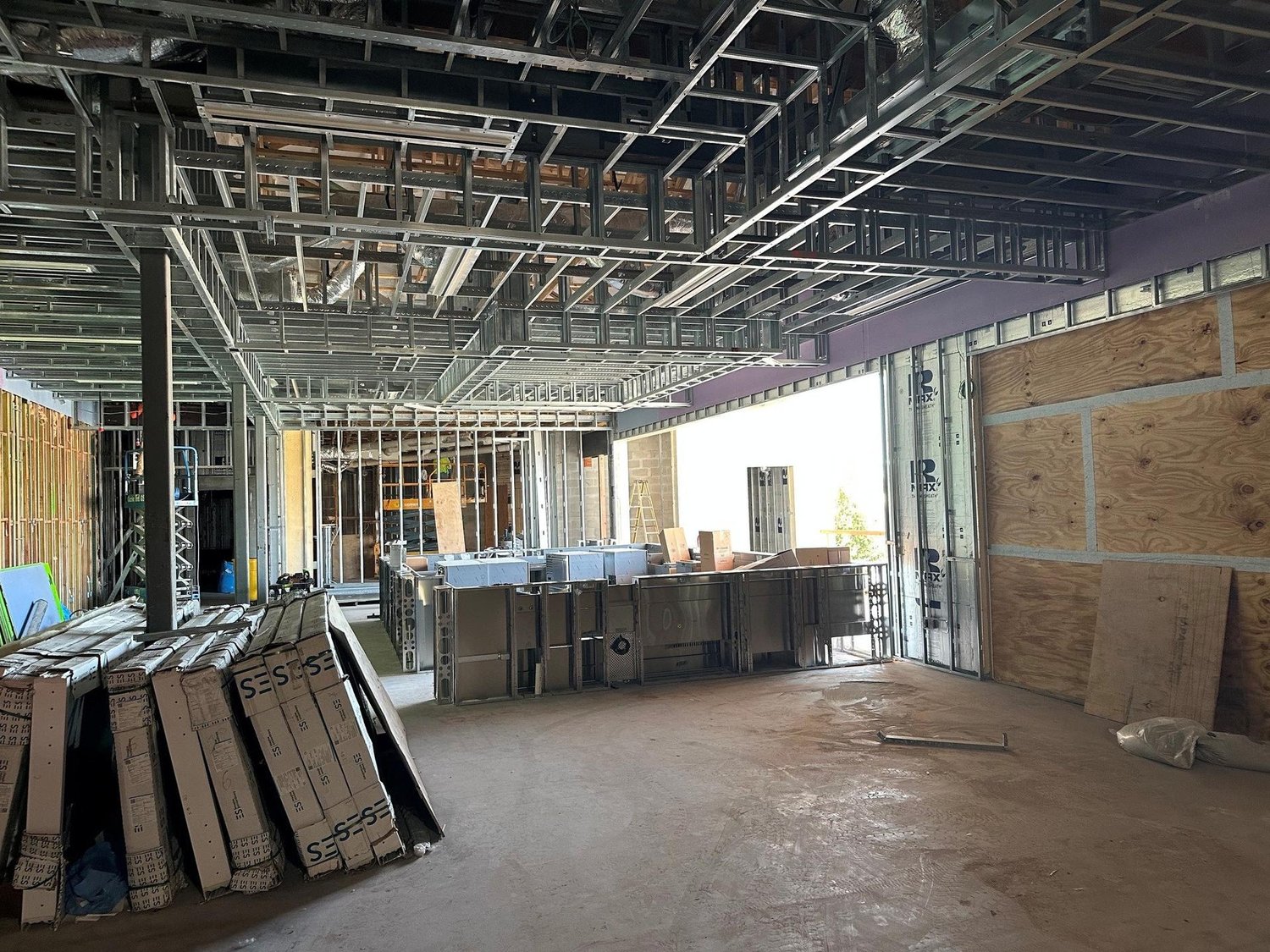 Harbourview bar area with interior framing and ceiling work underway