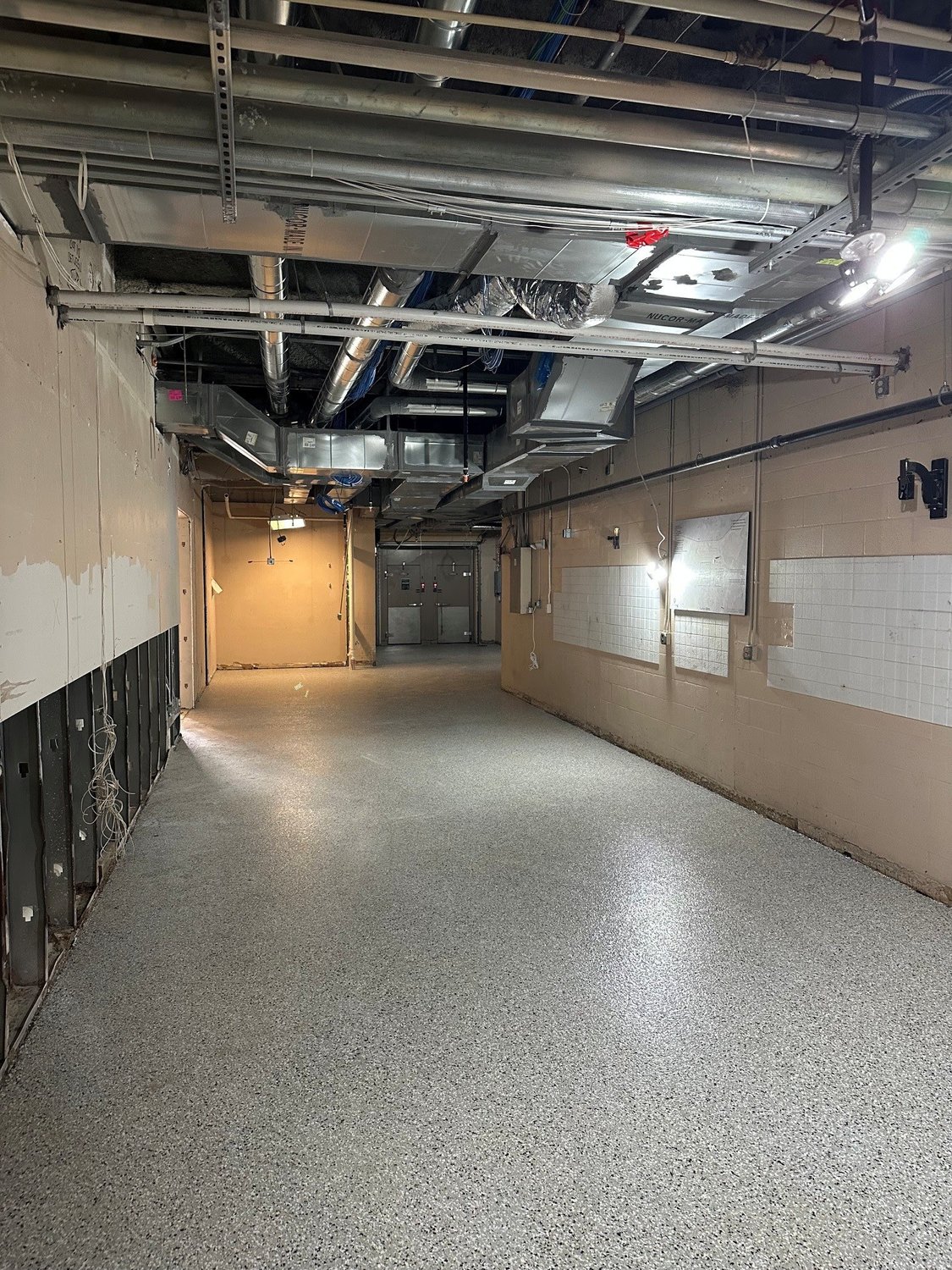 Employee break room with completed epoxy flooring