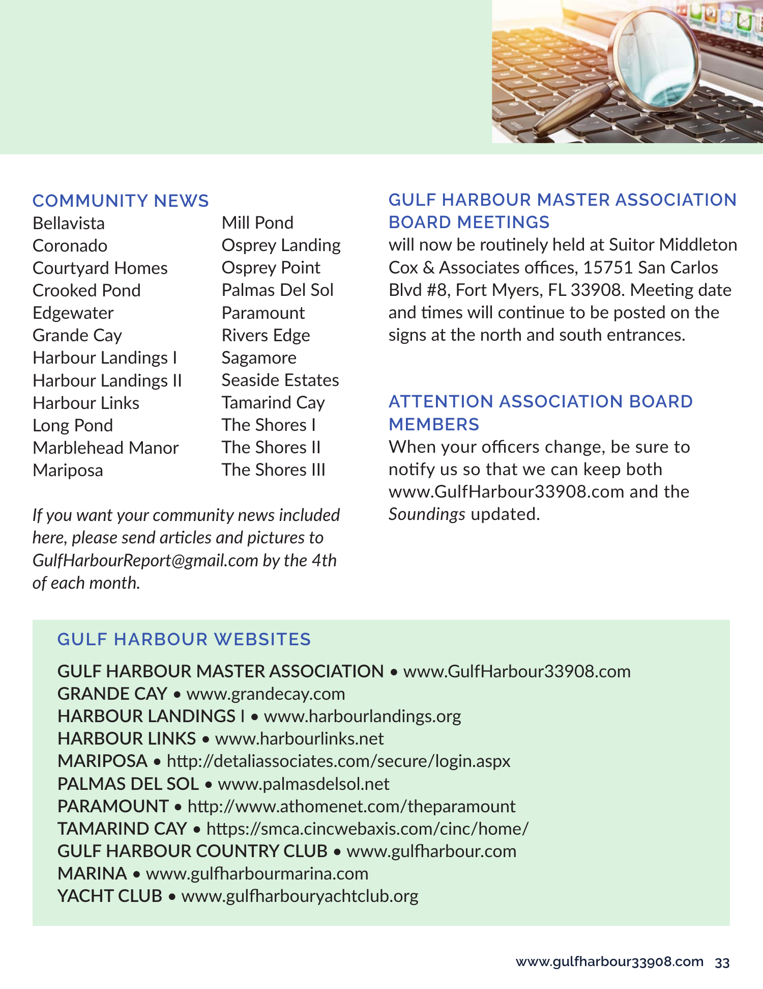 Resource Hub page: Community News list and Gulf Harbour websites