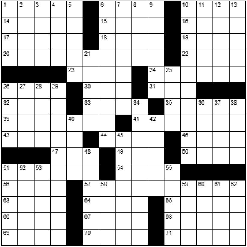 Blank crossword puzzle grid for November 2026