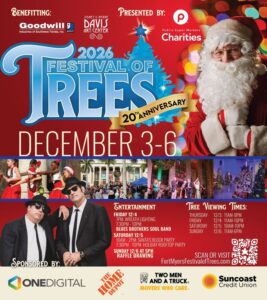 2026 Festival of Trees poster with Santa, performers and December 3-6 event dates
