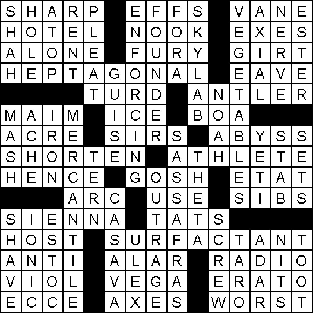 Completed crossword puzzle solution grid for November 2026
