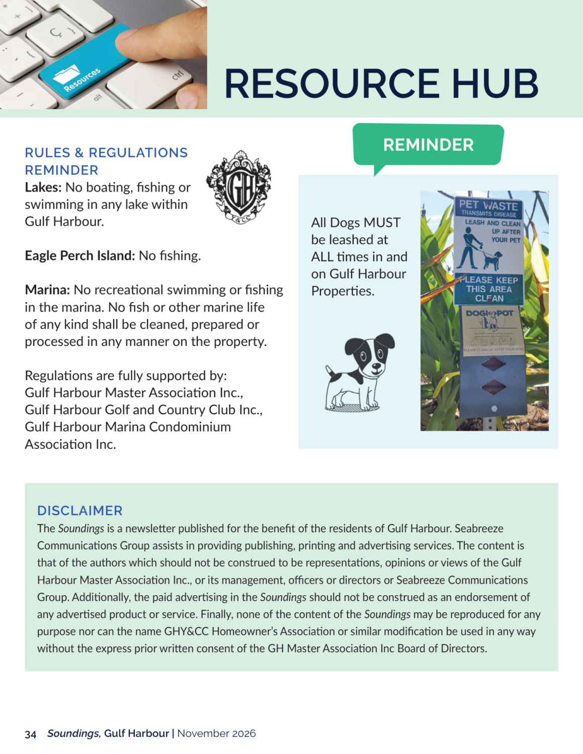 Resource Hub page: rules and regulations reminder and disclaimer
